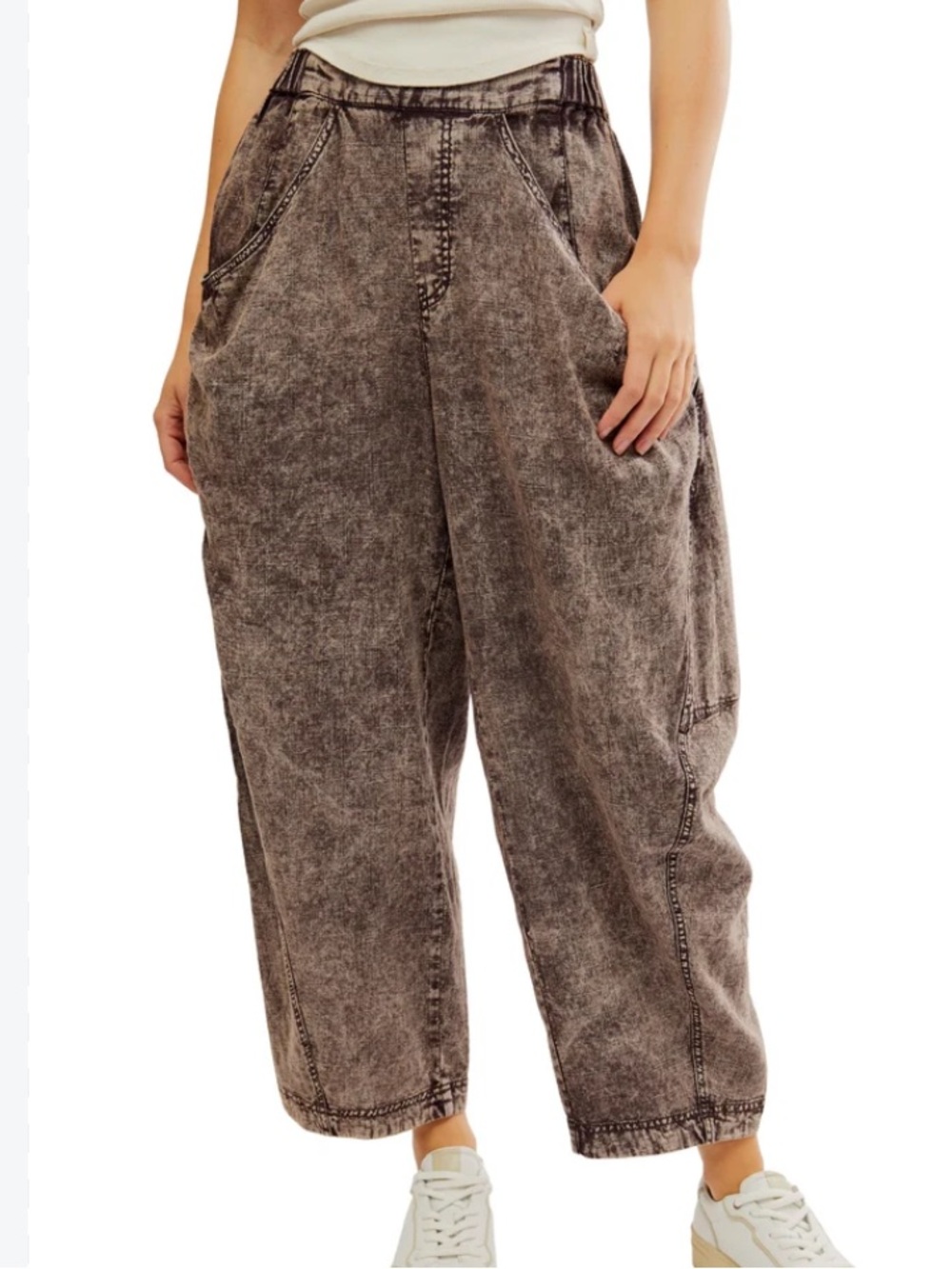 Free people high road barrel wide leg high waisted linen blend pants size XL